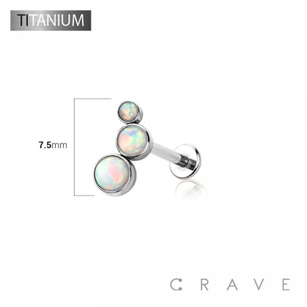 Opal Titanium Threadless (Push In) Round Labret-Gold/White - Picture 3 of 4